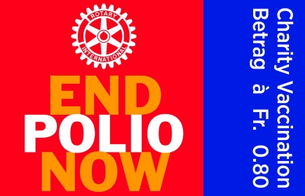 Charity-Briefmarke zu Fr. 1.20 und 0.80 für 3 Polio-Impfungen.